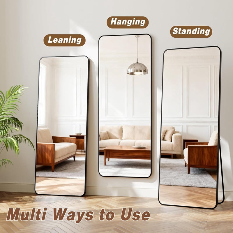 Gleamira 16"x 59" Rectangular Full Length Mirror with Rounded Corners Floor Mirror With Aluminum Alloy Frame,Black