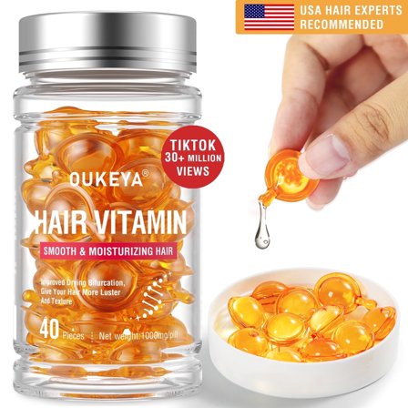 OUKEYA Hair Growth Serum Capsules 40 Count with Niacinamide, Vitamin E & C for Repairing Treatment