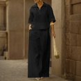 thumbnail image 5 of Cagogo Women Plus Size 2 Piece Set Casual Summer Outfits Collared Short Sleeve Shirt Wide Leg Pants Matching Lounge Sets Tracksuits Travel Airport Clothes, Black 2XL, 5 of 9