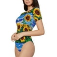 thumbnail image 2 of Daiia Landscape With Sunflowers print Women's Crew Neck Short Sleeve Bodysuit Fashion Tops Fit Casual Basic Extender Bodysuit-Large, 2 of 9