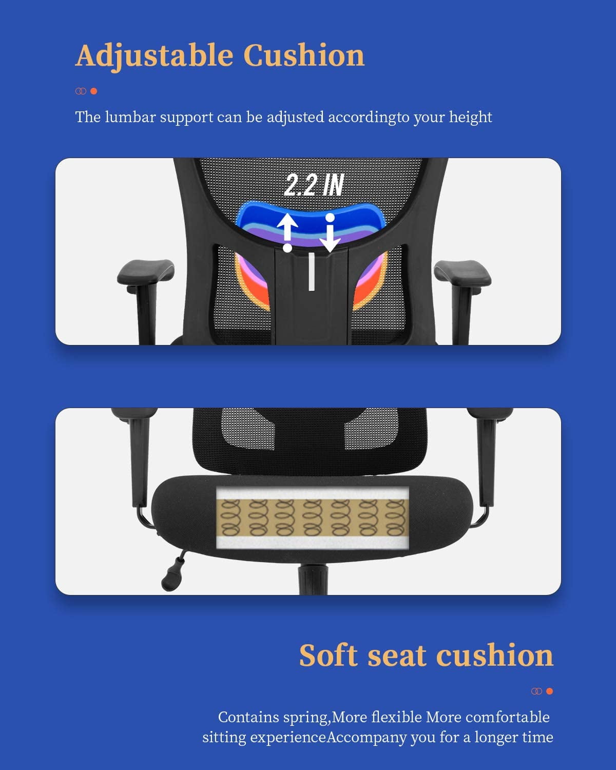 BestOffice Big and Tall Office Chair 400lbs Wide Seat Mesh Rolling Swivel Task Chair(Black)