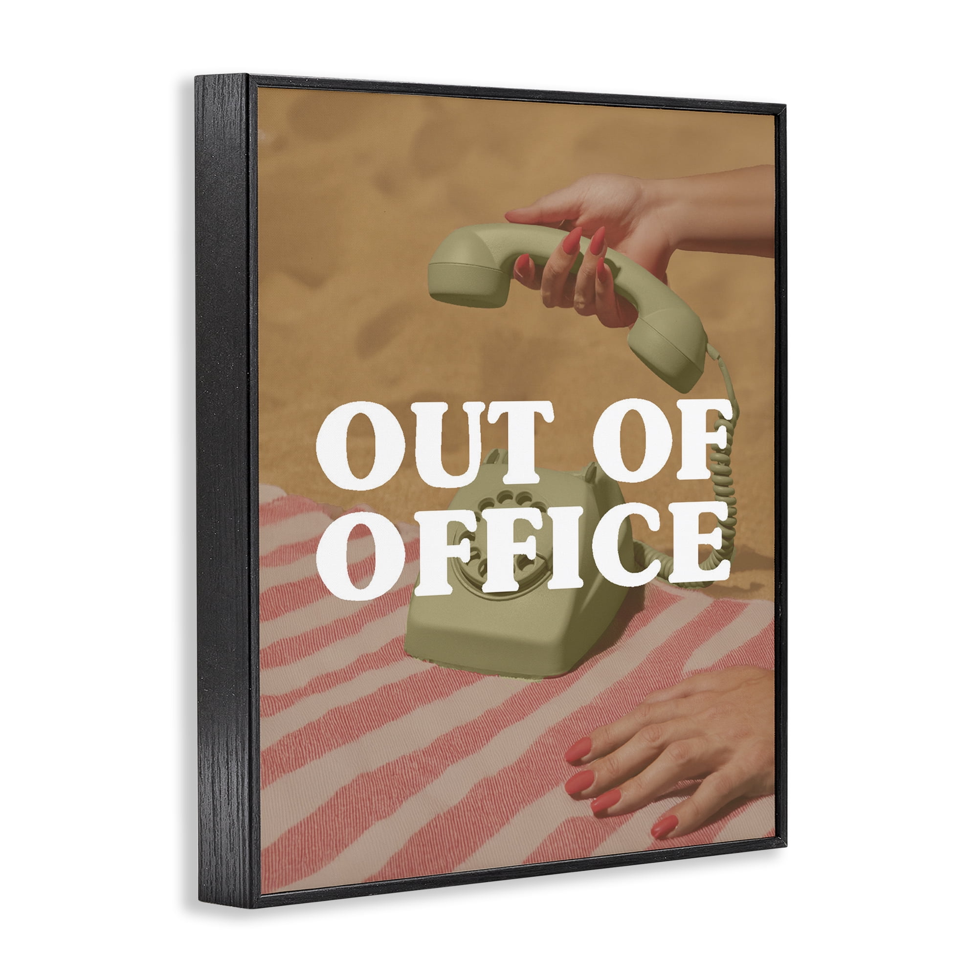 Out of Office Green Phone Black Framed Giclee Art, design by Lil' Rue