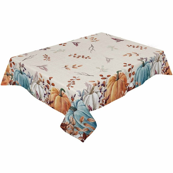 Fall Blue Orange Pumpkin Rectangle Tablecloths 52x70,Thanksgiving Table Cloth Table Cover Indoor/Outdoor Tabletop Decor for Wedding Holiday Party Dinner Baby Shower Farmhouse Beige Leaves