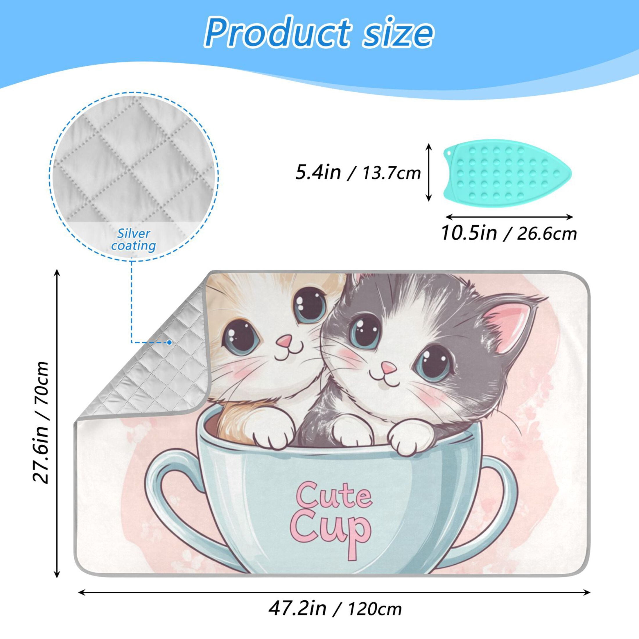 Cute Cats in The Cup Ironing Mat Blanket Portable Travel Ironing Pad Heat Resistant Pad 47.2" x 27.6”