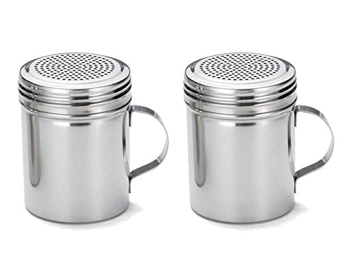 Great Credentials Stainless Steel Versatile Dredge Shaker, Salt, Sugar, Shakers 10 Oz. Each Set of 2 (With Handle)