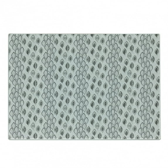 Leaves Cutting Board, Greyscale Composition of Foliage Pattern Striped Background Abstract Design, Decorative Tempered Glass Cutting and Serving Board, Small Size, Grey and Pale Grey, by Ambesonne