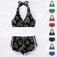 thumbnail image 2 of Gswybco Summer Bikini Set for Women 2PC Split Swimsuit Set High Waist Swim Shorts Neck Hanging Beachwear Sporty Training Bathing Swimwear with Sports Bra, 2 of 6