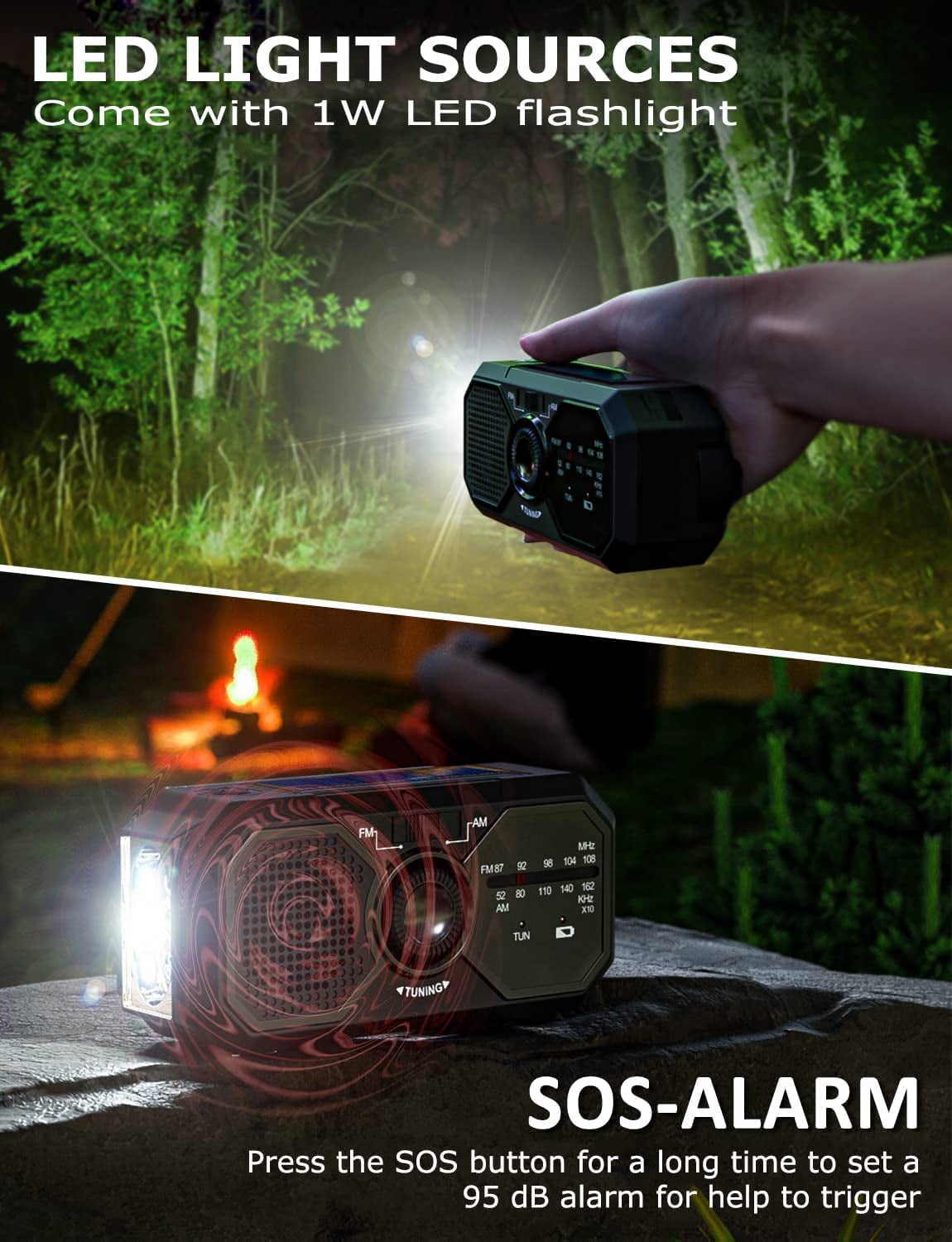 Emergency Hand Crank Radio, with LED Flashlight for Emergency, AM/FM Portable Weather Radio, for USB Charged & Solar Power for Camping, Emergency (Black)
