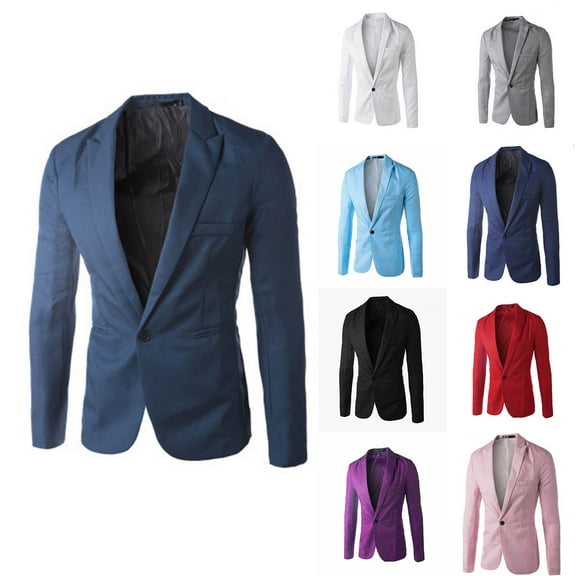 Miluxas Men Casual Blazer Jackets Slim Fit Suits Jacket One Button Business Sports Coat Solid Long Sleeve office Work Tops White