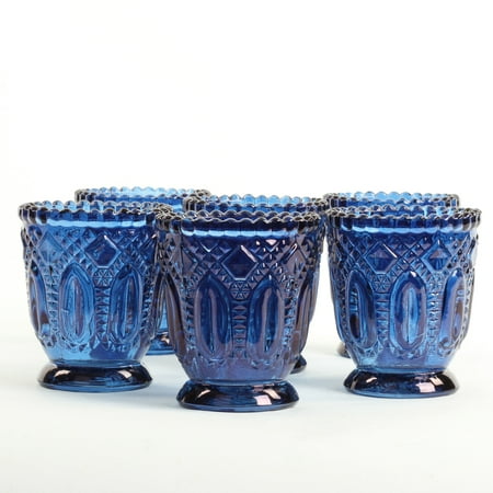 Koyal Wholesale Navy Blue Vintage Glass Candle Holder (Pack of 6), 3 x 2.75