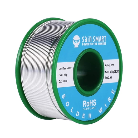 SainSmart Fil à Souder Sans Plomb 0,8 mm avec Rosin2 Sn97 Cu0,7 Ag0,3, Fil d'Étain pour Soudure Électrique (100 g / 0,22 Lb)