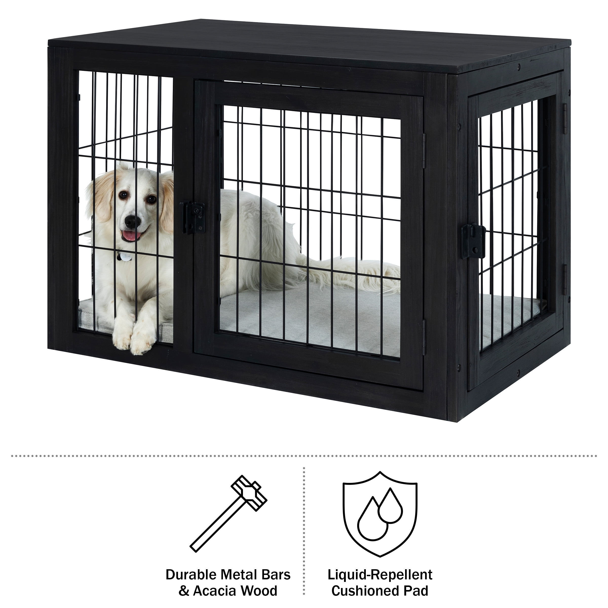 PETMAKER Furniture-Style 2-Door Pet Kennel & Crate for Dogs with Cushion