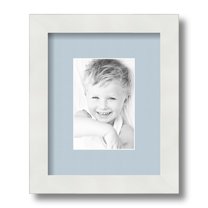 ArtToFrames 8x10" Matted Picture Frame with 4x6" Single Mat Photo Opening Framed in 1.25" Satin White Frame and 2" Baby Blue Mat (FWM-3966-8x10)