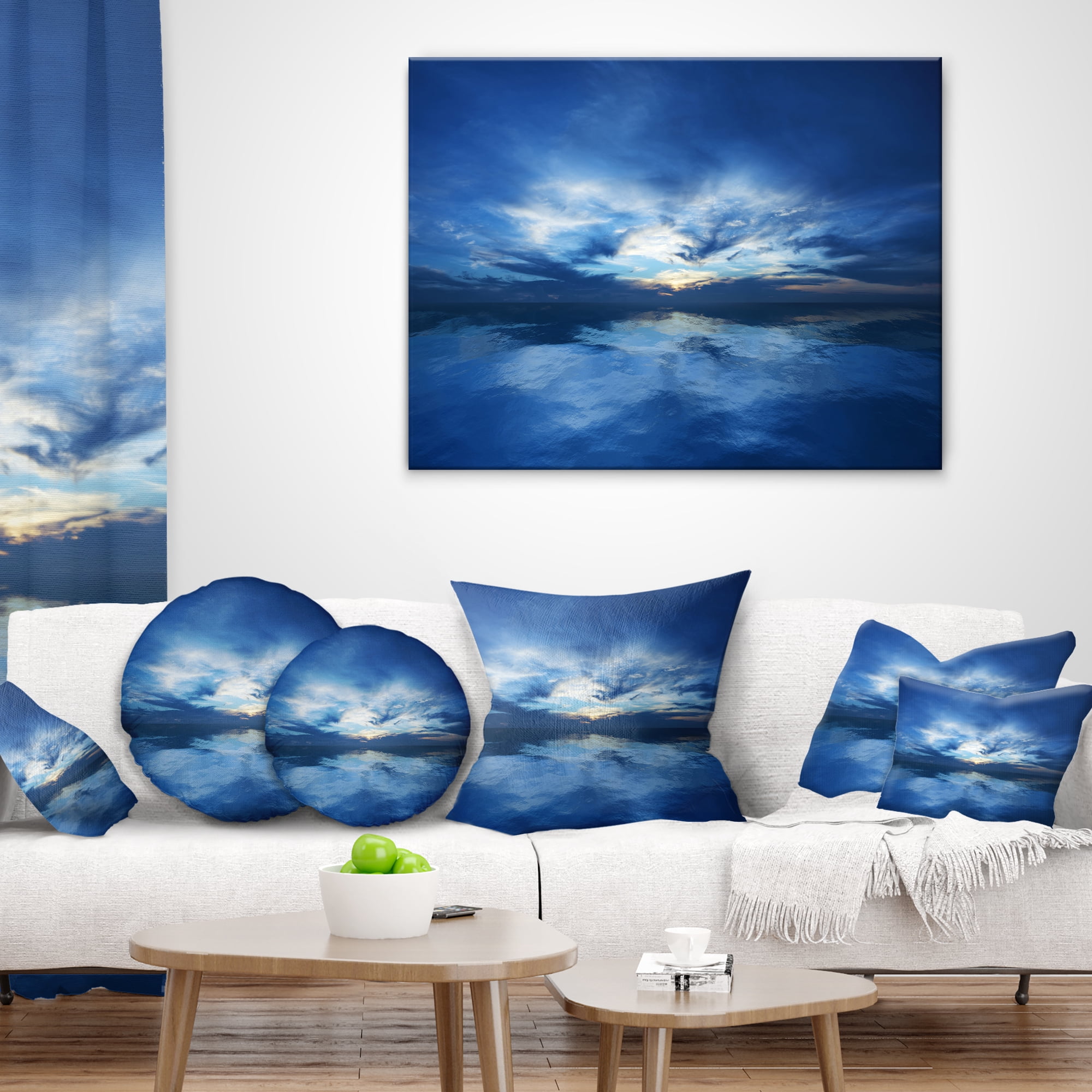 Designart Blue Waters and Blue Sky Sunset - Modern Seascape Throw Pillow - 18x18
