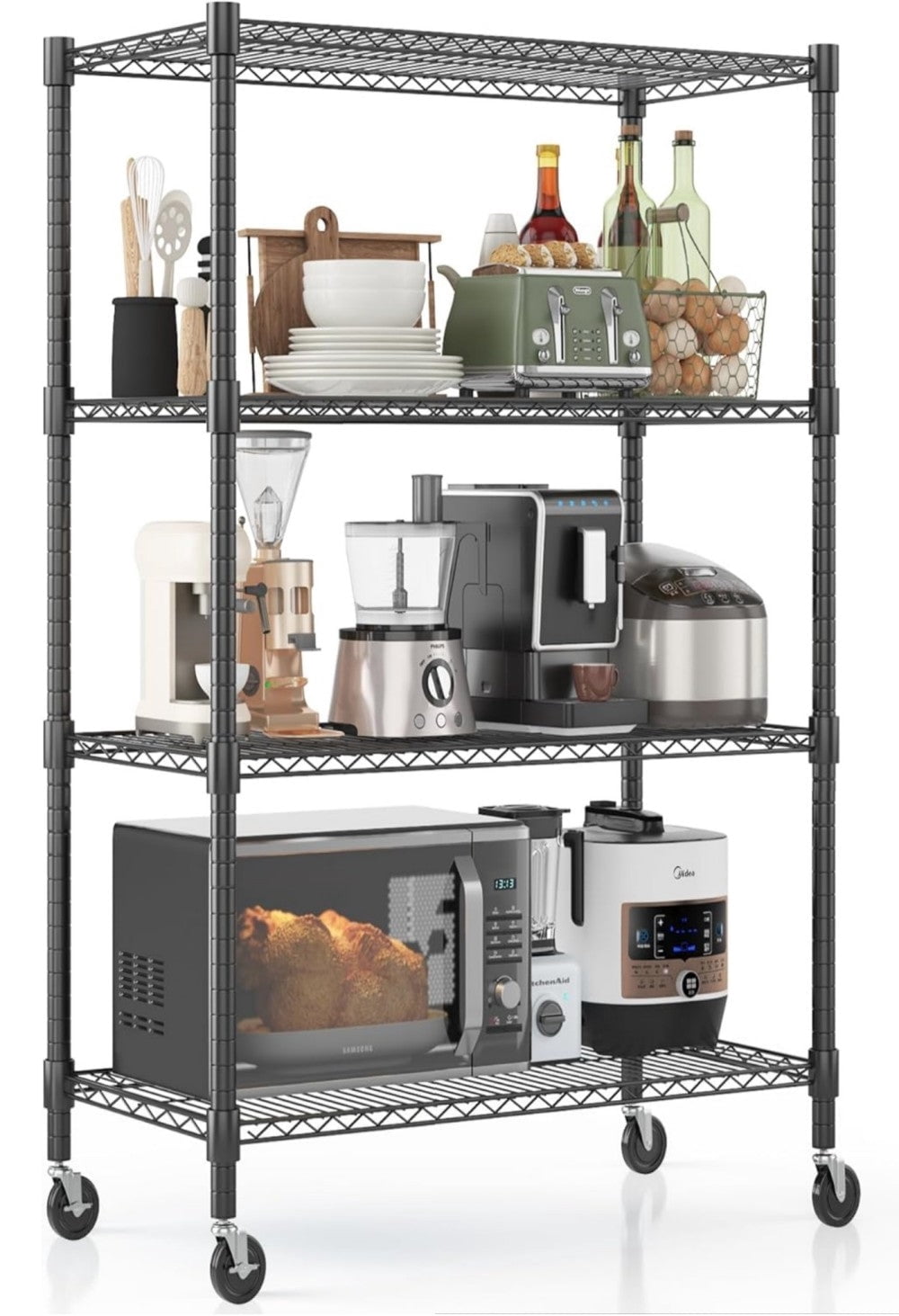 Sailvan 5-Tier Heavy Duty Metal Shelving Unit with Wheels, 1600lb Capacity Wire Storage Rack, 36"W x 18"D x 72"H, Adjustable Garage Shelves,Black
