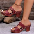 thumbnail image 3 of Sandales à Talons Épais Découpées pour Femmes, Bride à Boucle Ajustable, Mules à Bout Ouvert, Chaussures à Enfiler Rétro pour Robe, Rouge, Taille 6, 3 of 8