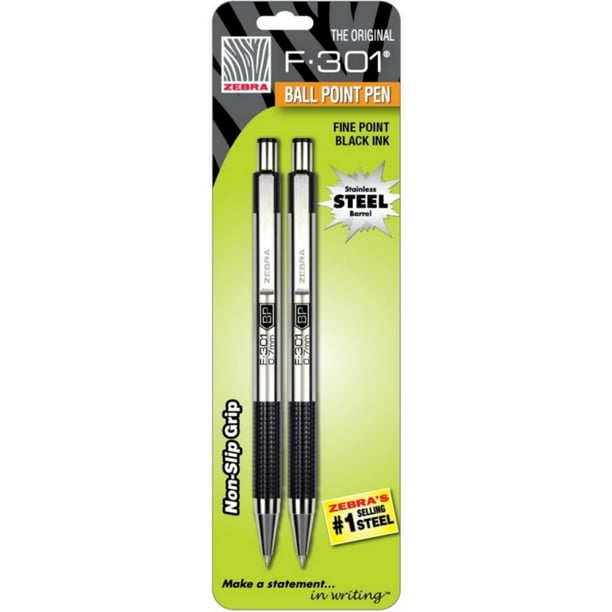 Zebra F 301 Stainless Steel Retractable Ballpoint Pen 0 7mm Black 2 Ea Pack Of 4 Walmart Com Walmart Com