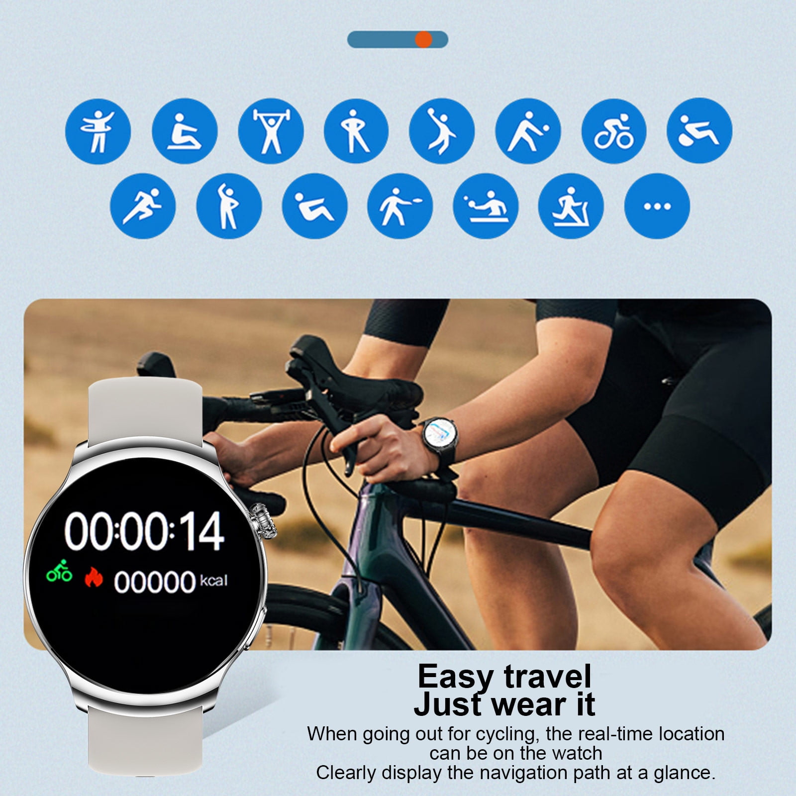 Jubipavy Smart Wearable Watch Multifunction HD Round Screen Wireless Magnetic Charging Custom Dial Motion Record IP68 Watertightness Bluetooth Music Playback Function