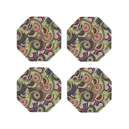 

Coasters Set of 4 - Colorful Mandala Spiral Pattern Drink Coasters for Tabletop Protection Leather Coasters for Living Room Decor and Housewarming Gift Octagon