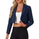 thumbnail image 1 of BLAZER CORTO DE NEGOCIOS PARA MUJERES CON MANGAS LARGAS Y DELANTERO ABIERTOS, CON SOLAPA CORTADA, TAMAÑO S, AZUL OSCURO, 1 of 6