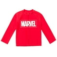 thumbnail image 2 of Marvel Avengers Little Boys Rash Guard Swim Shirt Logo Red 7-8, 2 of 5