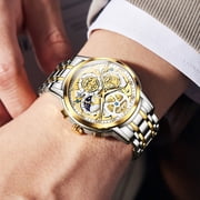 OLEVS Watches for Men Business Dress Luxury Analog Quartz Chronograph Two Tone Gold Plated Stainless Steel Waterproof Luminous Date Casual Mens Wrist Watches Reloj Para Hombre