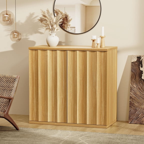 TOYTEXX Sideboard Storage Cabinet with Fluted Doors, Soft-Close Hinges, Handleless Push-Open, Thickened Top, 31.5" Buffet Credenza for Dining Room or Living Room