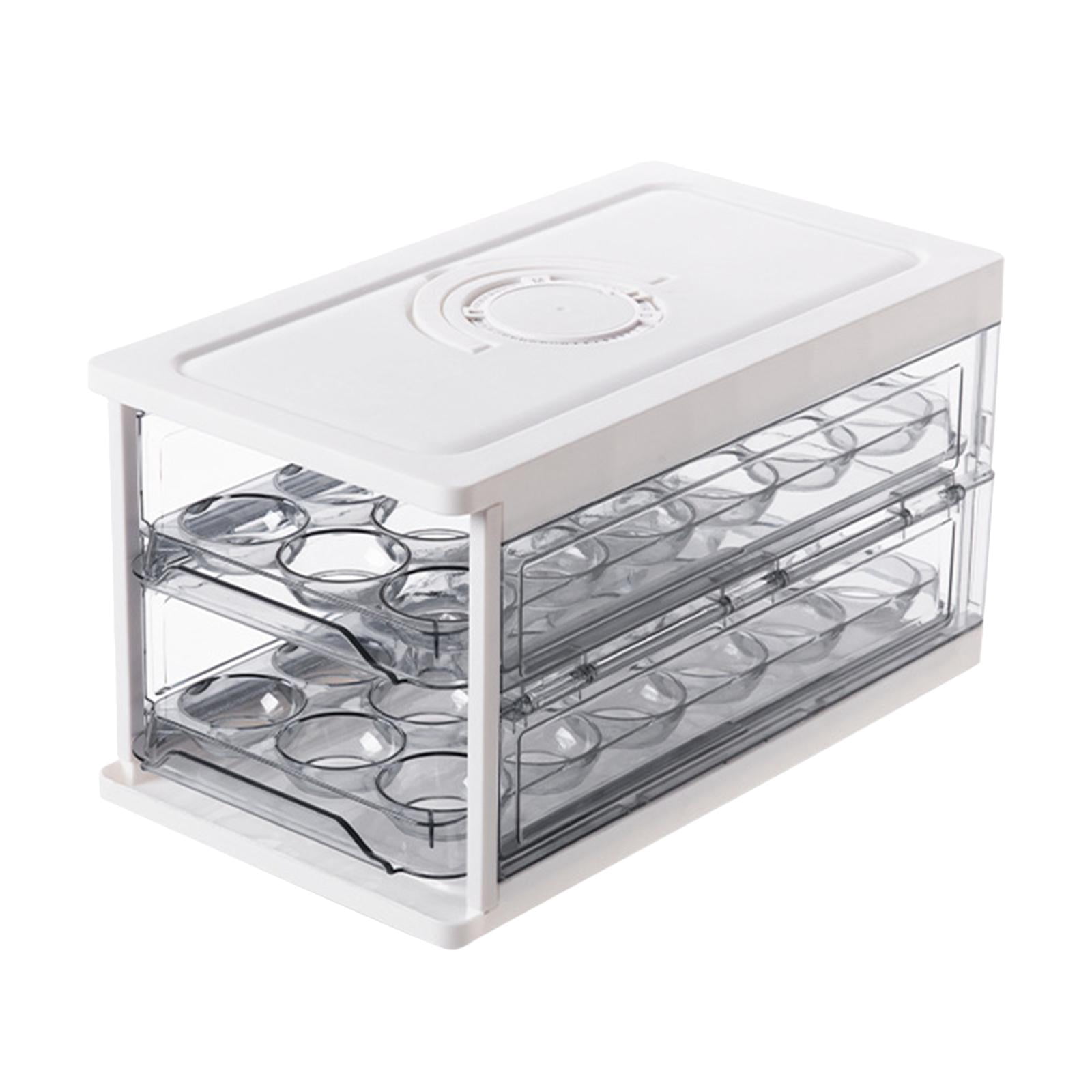 Fiocias Egg Holder for Fridge Egg Box Double Layer Reusable with Handle Foldable Storage
