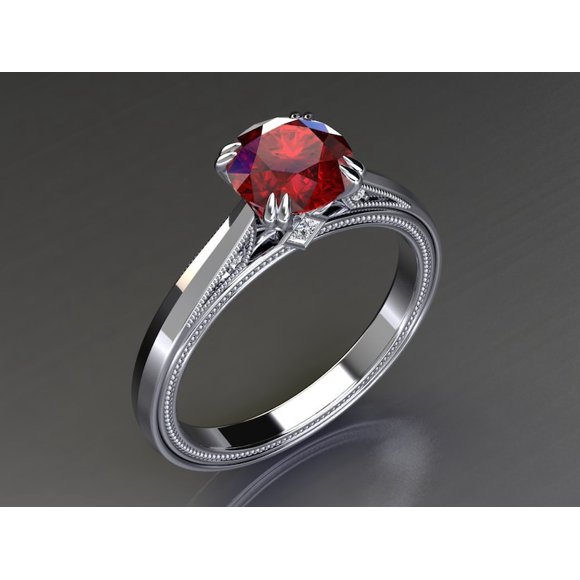 925 Sterling Silver Ring Ruby Solitaire Engagement Rings Round Cut Ruby Wedding Ring