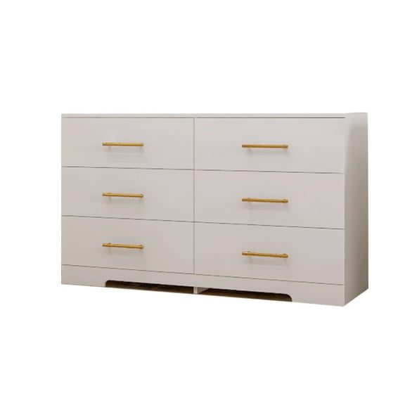 6 Drawer Dresser, Modern Double Dresser Storage Chest Of Drawers, Wooden Dresser Chest With Golden Handles For Bedroom Living Room Hallway Entryway Closet (47.25" x 15.75" x 27.95")