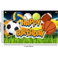 thumbnail image 3 of Fondo de cumpleaños deportivo de 5,9 x 3,6 pies, para fútbol, ​​baloncesto, béisbol, voleibol, pancarta de césped para feliz cumpleaños, decoraciones coloridas, pancarta con temática deportiva., 3 of 7