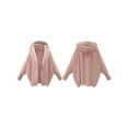 thumbnail image 3 of Women'S Solid Color Long-Sleeved V-Neck Hooded Jacket Casual Loose Plush Buttonless Jacket Pink S, 3 of 7