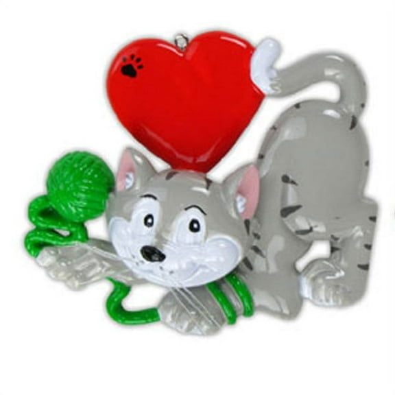 Grey Kitty Cat Lover Heart Pet Personalized Christmas Ornament DO-IT-YOURSELF
