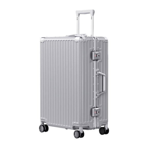 Checked Luggage PC ABS Aluminum Frame Hardside Zipperless Suitcase with Wheels TSA Lock 24 inch Silver