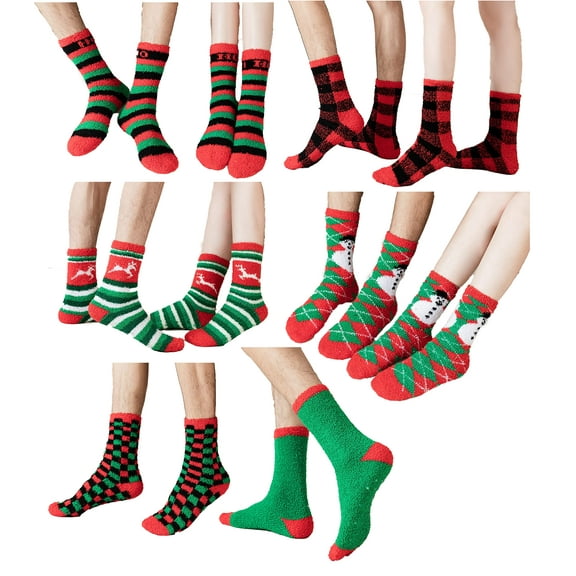 Gilbins Men-Women Christmas Holiday Fuzzy Socks with Grips Non Slip Skid Slipper Fluffy Hospital Winter Crew Sleep Socks
