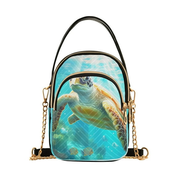 ALAZA Chain Crossbody Bags for Women Big Sea Turtle in Sea Blue Shoulder Handbag Phone Purse