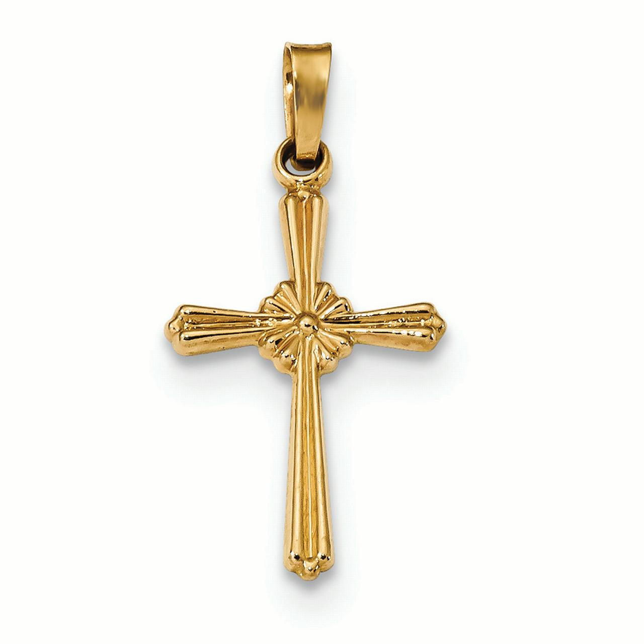 14K Yellow Gold Flower Center Cross Charm Pendant