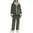 thumbnail image 4 of FRSASU Womens Pajamas Set Fleece Long Sleeve Sleepwear Button Down Nightwear Soft Joggers Fleece Pajamas Sets with Pockets Lounge Sets Army Green, 4 of 5