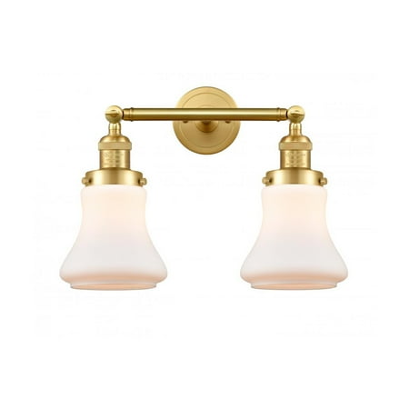 

Satin Gold Tone Bathroom Vanity 17 Wide Matte White Glass Steel/Cast Brass Medium Base LED 2 Light Fixture