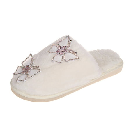 

Qufokar Fleece Slippers Womens Flip Flop Boot Slippers for Women Hard Sole Ladies Fashion Solid Color erfly Decorative Closed Toe Flat Plush Cotton Slippers