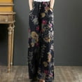 thumbnail image 2 of VEKDONE Summer Cotton Linen Stright Trousers Womens Vintage Print High Waisted Palazzo Pants Summer Loose Drawstring Wide Leg Pant Casual Long Pants with Pockets, 2 of 6