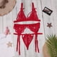 thumbnail image 3 of Gibobby Conjuntos de bragas de encaje Ropa Lencería para Mujer Encaje Interior Halter Chemise V Cuello Camisón Sexy Ropa de Dormir Camisón Malla(Rojo, 3XG), 3 of 5