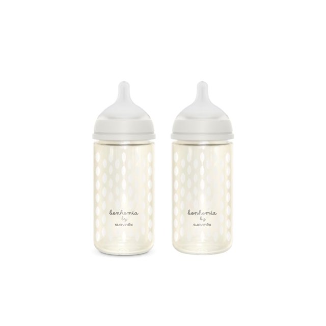Biberón de vidrio Suavinex Bonhomia, pack de 2, 240 ml