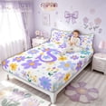 thumbnail image 3 of Meiyoeat Kawaii Summer Daisy Queen Sheet for Women Girls, Cartoon Monogrammed S Queen Sheet Sets, Purple Yellow, 4-Piece, 3 of 5