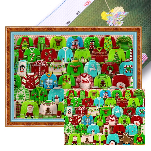 Hilo Algodón Ecológico Bordado Suéter Navideño Con 11CT Punto Cruz 60x45cm