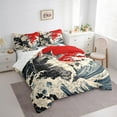 thumbnail image 3 of Feelyou Kawaii Cat Kitten Bedding Comforter Set 7pcs for Teens, Tokyo Ocean Waves Queen Bedding Sets, Retro Japanese Style Reversible Queen Sheet Sets, Lightweight Room Decor, 3 of 8