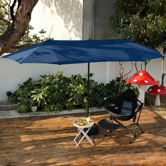 Autlaycil 13 FT Navy Blue Patio Umbrella and Base,Extra Large Umbrella with Crank, for Outdoor, Market, Beach, Garden, Yard, Party