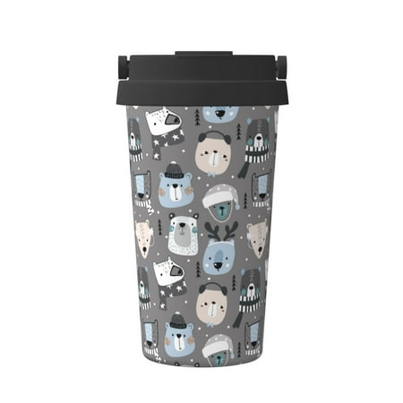 

Xecao winter Scarf cute beer Pattern Insulated Coffee Mug with Handle & Flip Thermos Mug Water Bottle Coffee Tumbler Cup