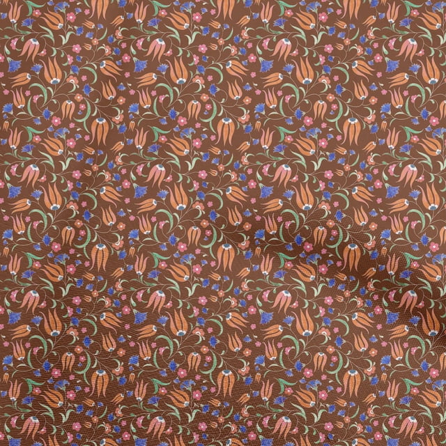 oneOone Tissu Jersey Coton Brun Rouille Floral Matériel de Robe Tissu Imprimé Tissu au Mètre 58 Pouces de Large