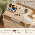 thumbnail image 3 of LEYAOYAO Rattan Nightstand with Charging Station Set of 2, Modern End Table with 2 Drawers and Shelf for Bedroom/Living Room, Natural Oak, 3 of 10